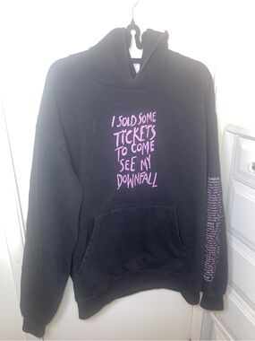 EUC MGK Concert Black Graphic Hoodie with Pink Script Text